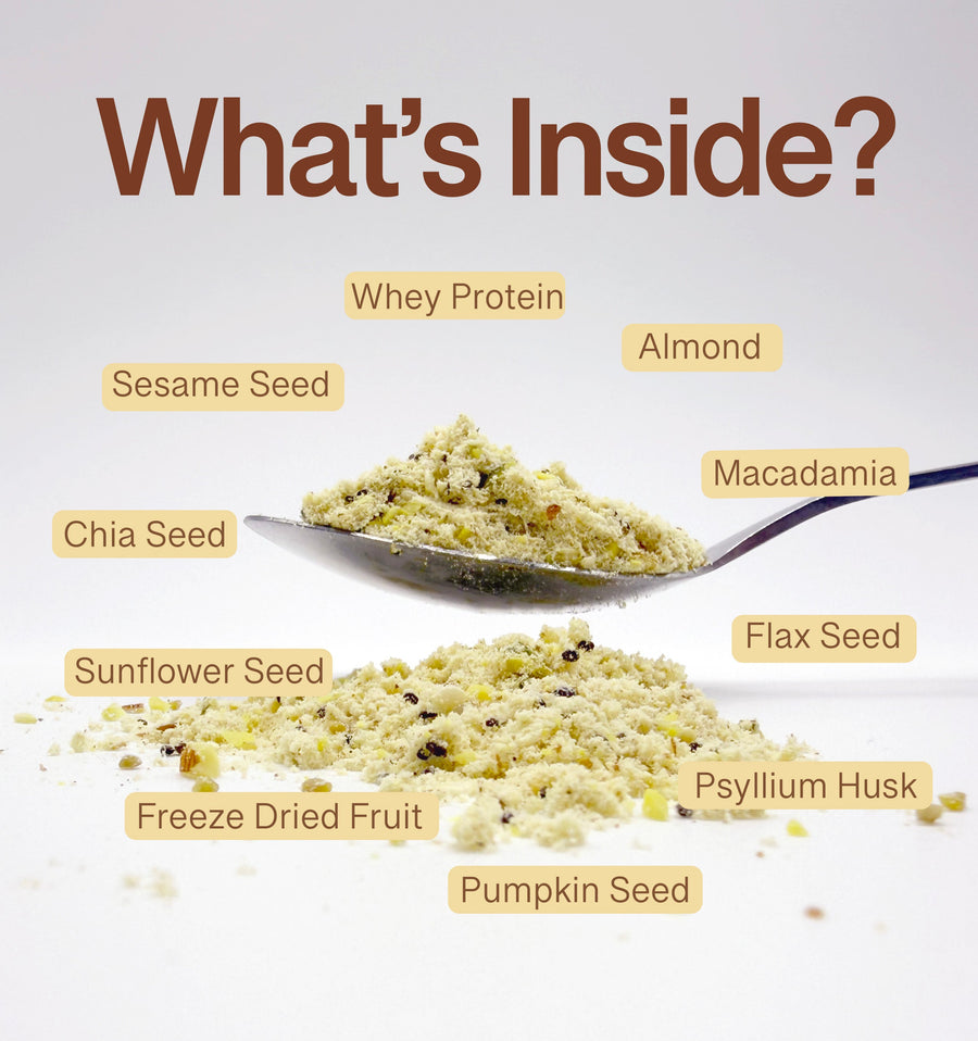 Scoop of BettaYou banana wholefood protein powder with real freeze-dried fruit