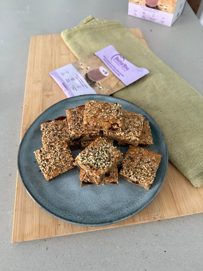 BettaYou wholefood protein muesli bars sliced on baking paper