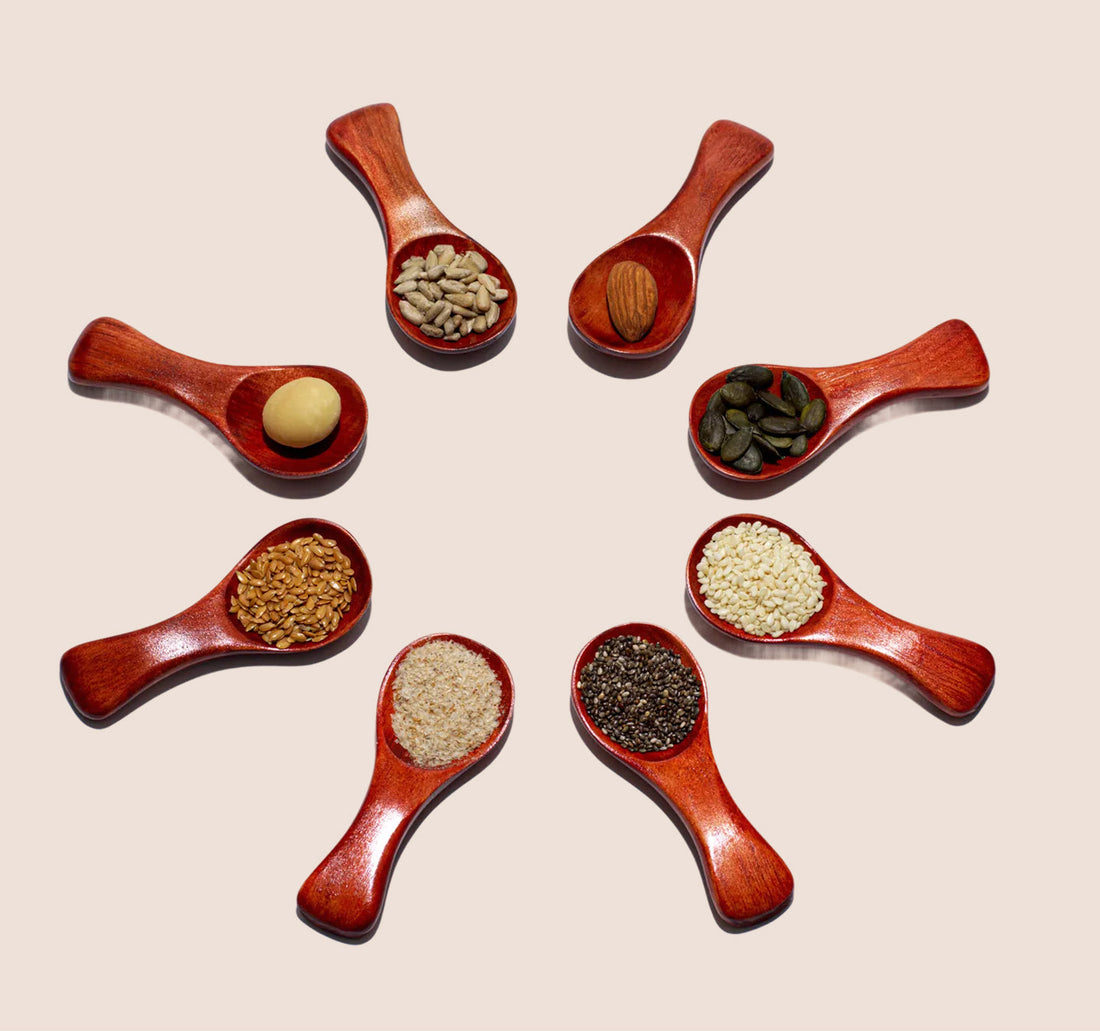 8 nuts and seeds inside BettaYou on spoons