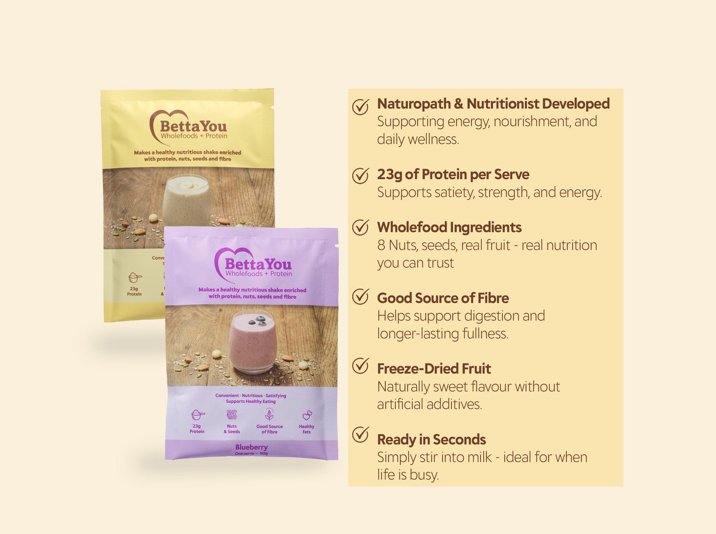BettaYou Nourish Protein Shake Sample Pack - 2 x 50g Sachets